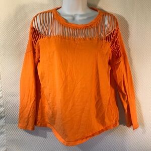 Women's Orange Cutout Long Sleeve Top Shirt Pullover Size L
